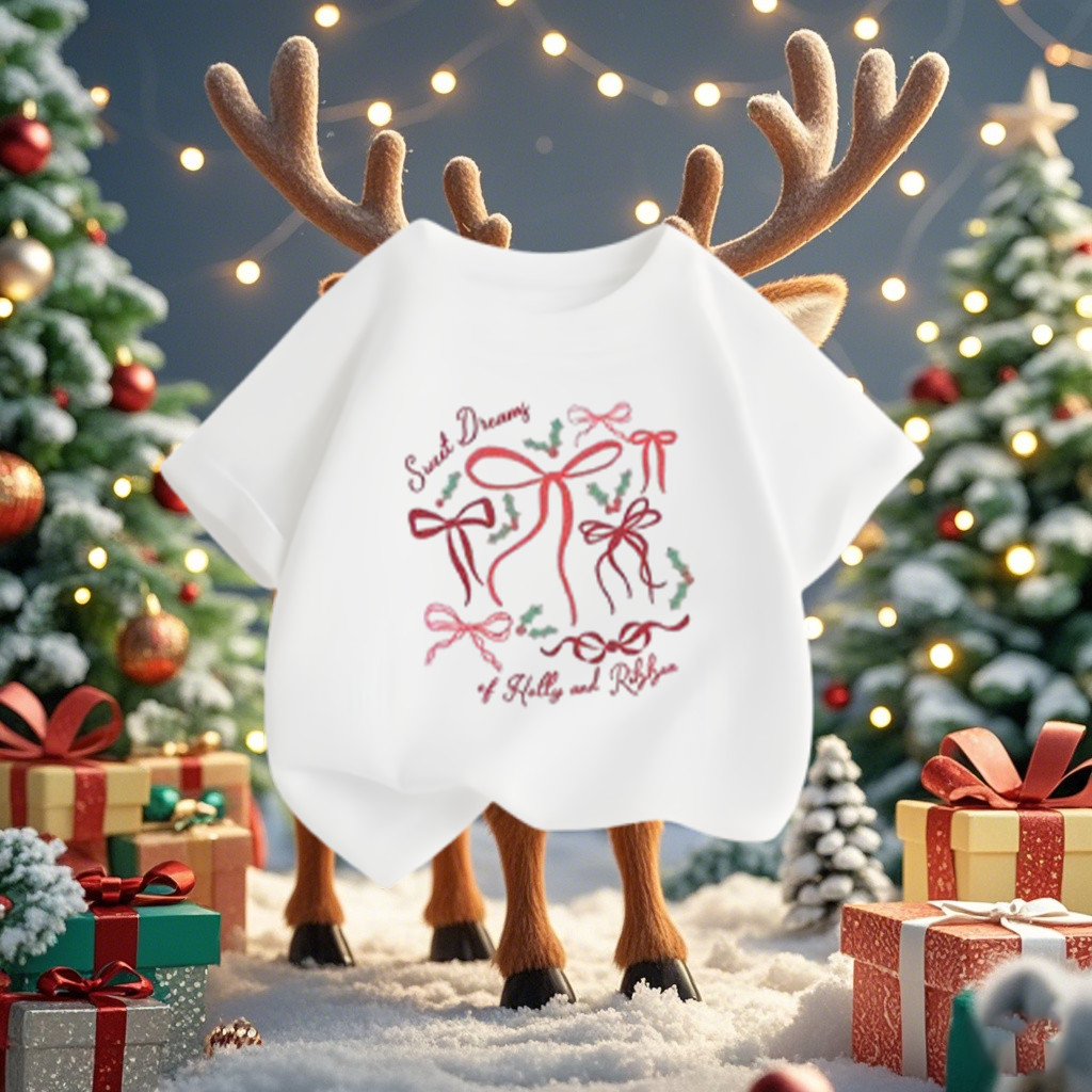 (จัดส่งตลอด 24 ชั่วโมง)KIDS PRINCESS⭐🎄เสื้อยืด Merry Christmas⭐🎄 เสื้อยืดคริสต์มาสเด็กแขนสั้น สีแดงน