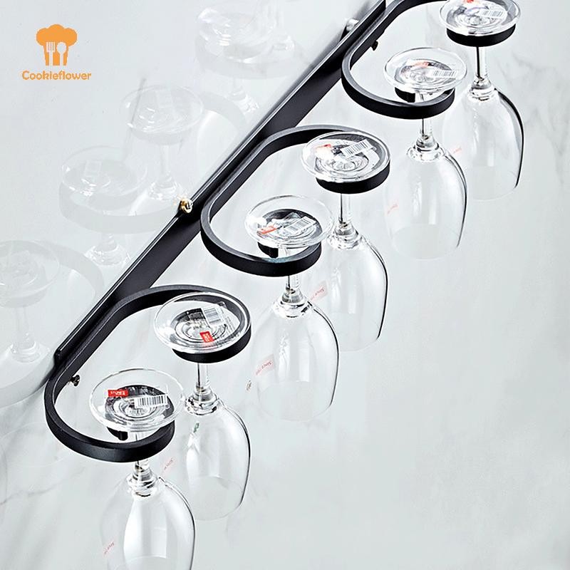 Ckfr ที่วางแก้วไวน์ติดผนังอลูมิเนียมอวกาศ Creative Goblet Storage Rack Bar ร้านอาหารในครัวเรือน Punch-free Wine Glass Holder ใหม่