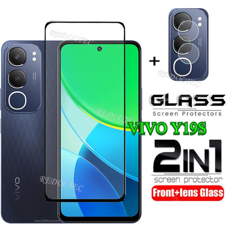 Vivo Y19S 2 in 1 หน้าจอ + เลนส์ป้องกันคลุมทั้งหมดกาวเต็ม VIVOY19S VIVO Y19 S Tecno Pova6Neo ฟิล์มกระจกนิรภัยป้องกันด้วยกล้อง Flim ป้องกัน