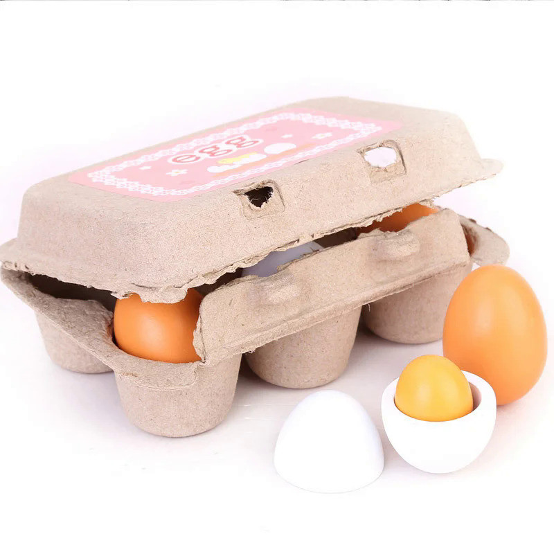 6pcs Simulation Wooden Eggs Toys Set Kids Pretend Play Wood Food Eggs Yolk Kitchen Food Children Kid