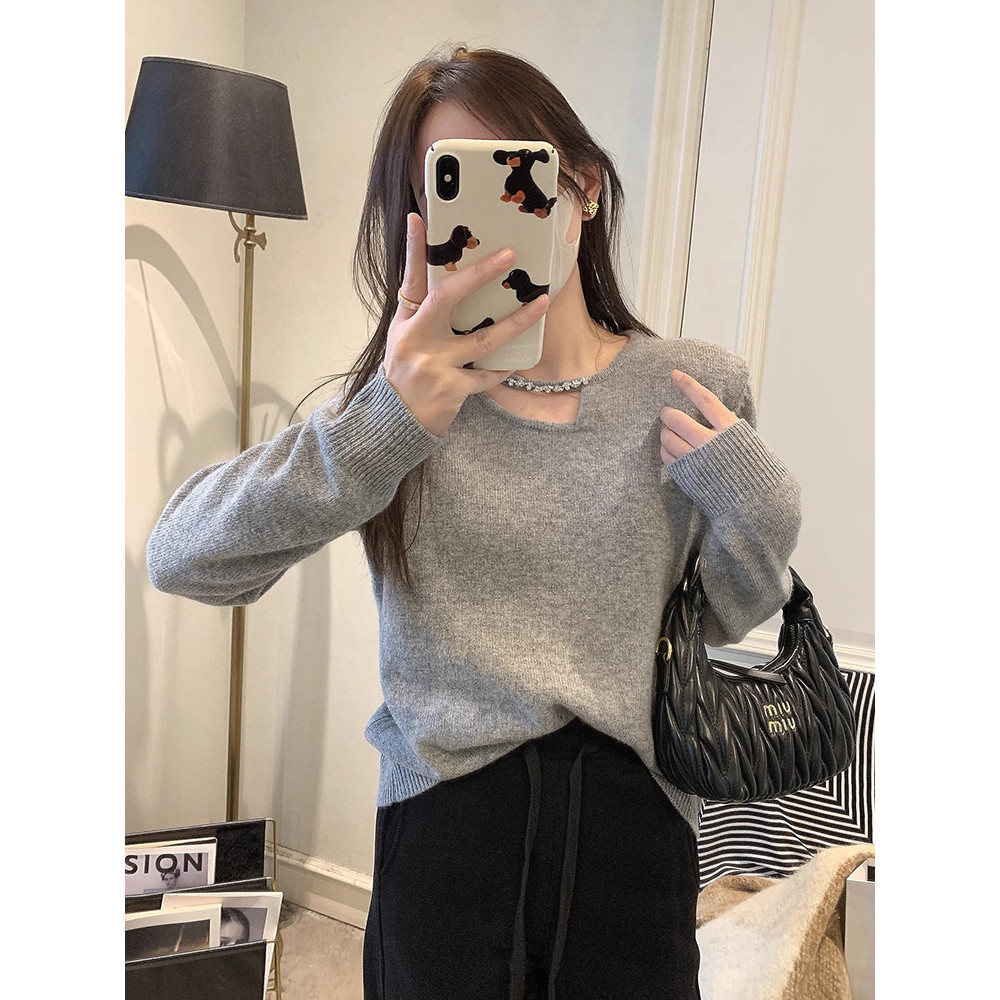 เสื้อยืดคอกลมแขนยาวผู้หญิงหลวมสบายๆ