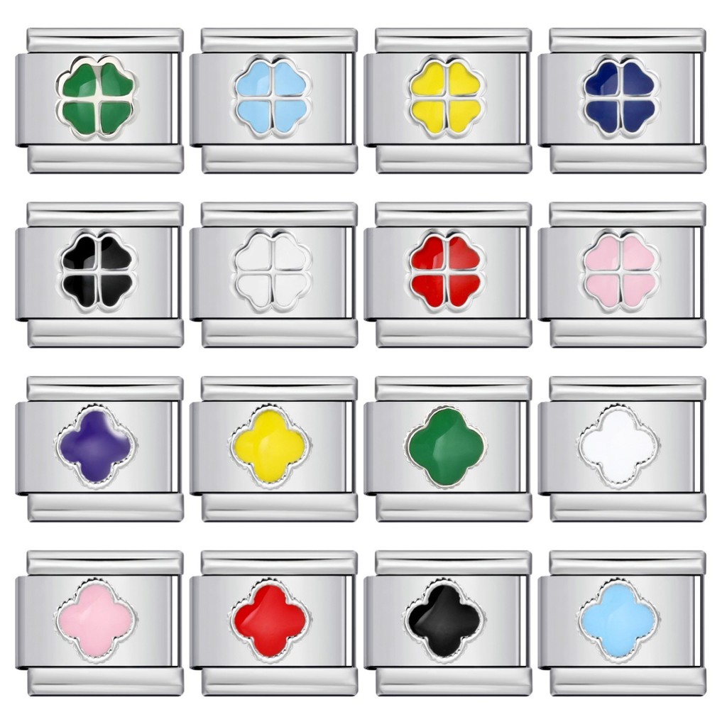 สีสันหยดน้ํามันโคลเวอร์โมดูลสร้อยข้อมือสแตนเลสรูปแบบปั๊ม ทําเอง ยืดอุปกรณ์เสริมสร้อยข้อมือ