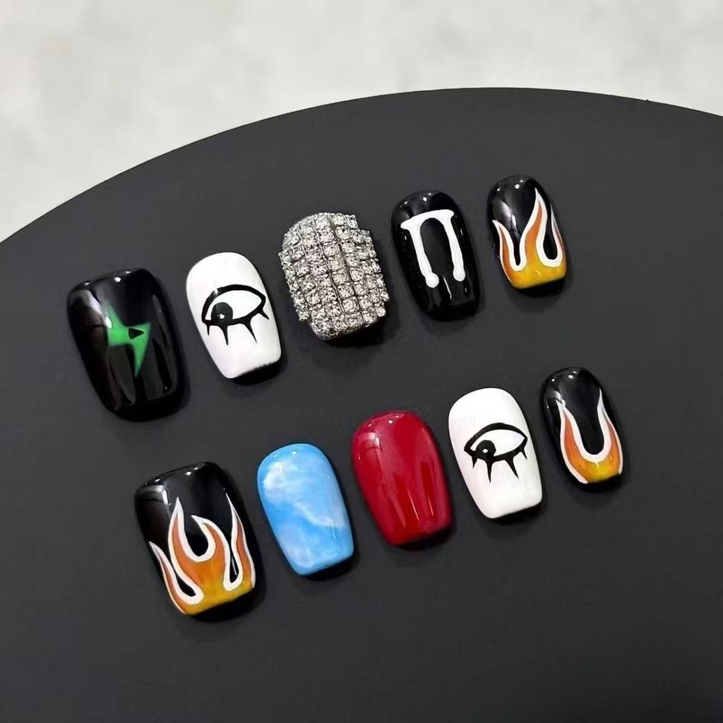 [Eye Of Flame] Handmade Wearing Nails Short bigbang Kwon Ji-Dragon Same Style ins Hand-Painted Student Nails pdd// wtt20141202