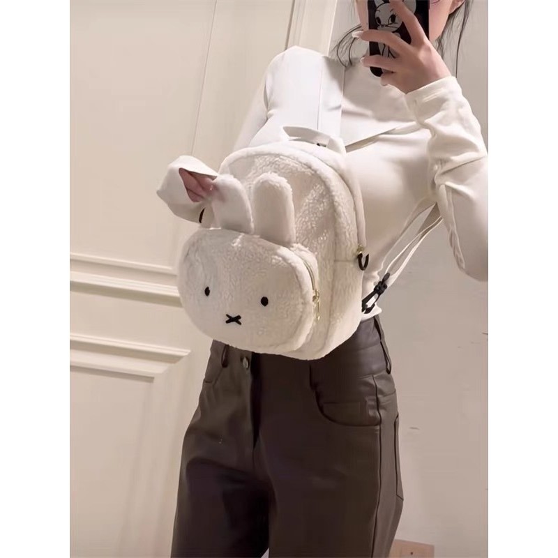 ญี่ปุ่นฤดูใบไม้ร่วงและฤดูหนาวใหม่การ์ตูนน่ารัก Miffy กระต่ายหมีขนแกะกระเป๋าเป้สะพายหลังกระเป๋าเป้สะพายหลังขนาดเล็กสำหรับเด็กผู้หญิง