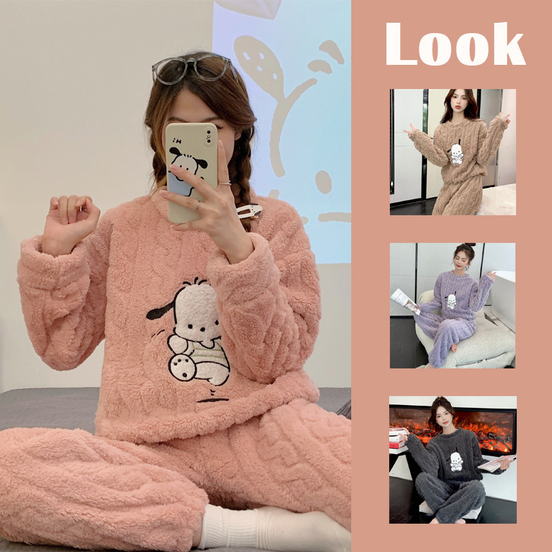 ฤดูใบไม้ร่วงผู้หญิง Warm 2 ชิ้นชุด Thicken กํามะหยี่ Ribbed Pullover และกางเกงผู้หญิง Casual ชุดนอนชุด