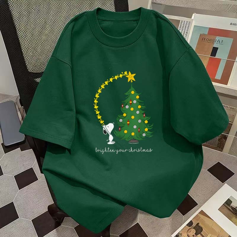 (จัดส่งตลอด 24 ชั่วโมง)Woo Right เสื้อยืดลายการ์ตูนคริสต์มาสขนาดใหญ่พิเศษ 100% ผ้าฝ้ายบริสุทธิ์รอบคอแขนสั้น