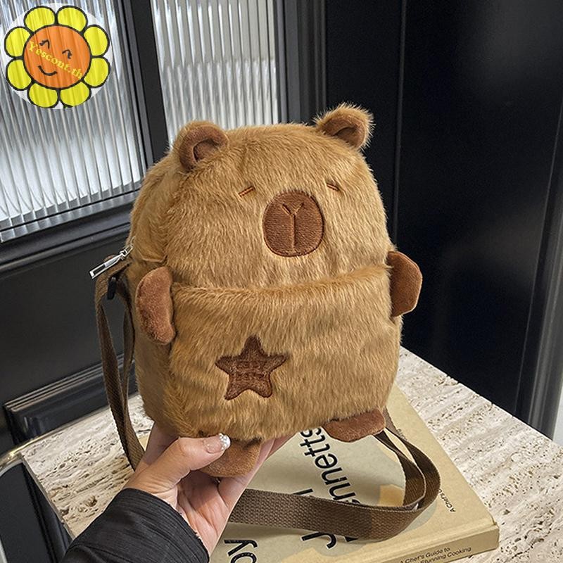 Yescont 1PC ซิป Plush กระเป๋าโทรศัพท์มือถือน่ารักการ์ตูน Capybara Crossbody กระเป๋าสาวกระเป๋าเหรียญขนาดใหญ่ความจุไหล่กระเป๋า TH