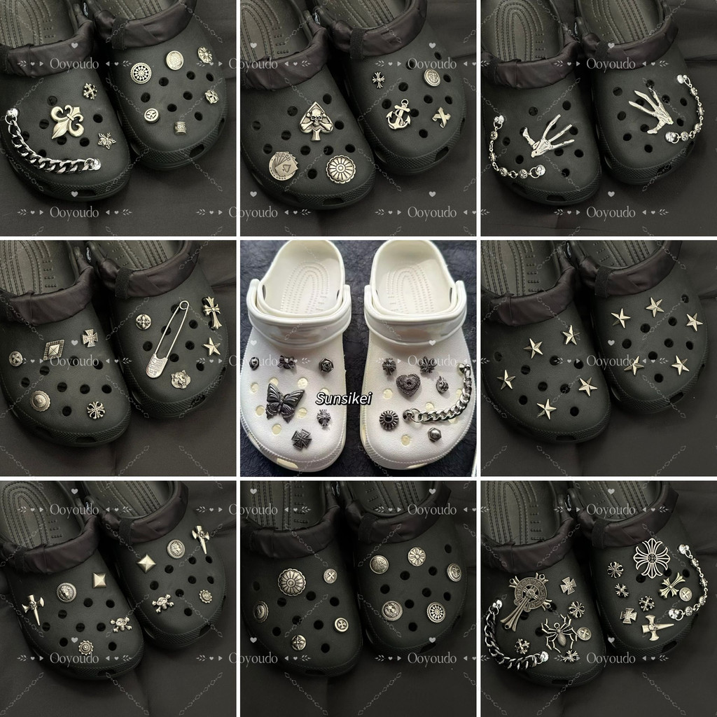Metalpunk Dark Retro Baroque-สไตล์jibiz Cros อุปกรณ์เสริมชุด Charm Crcs clog jibiz ชุดคุณภาพสูง Crcs Charms Jibitz 3d Cros Pins