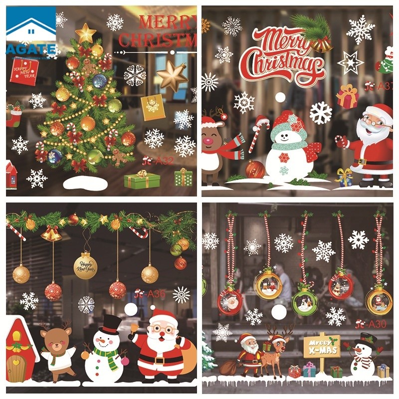 สติ๊กเกอร์คริสต์มาส Christmas stickers สติกเกอร์ติดกระจก ลายคริสต์มาส ติดกระจก ประตู หน้าต่าง ตู้โชว์ร้านค้า