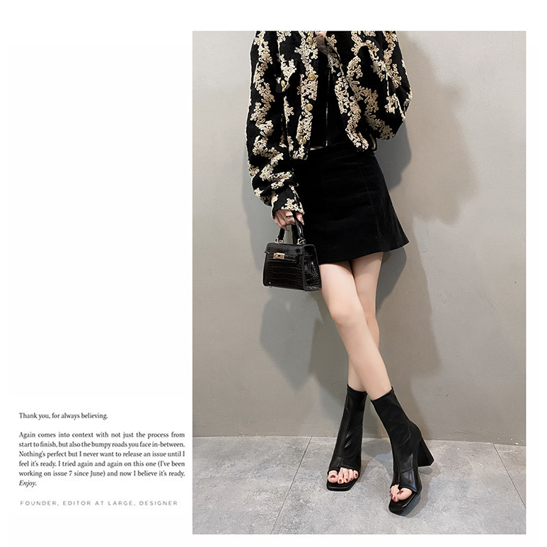 รองเท้าส้นสูงผู้หญิงใหม่ flip Toe Breathable Elastic bootleg Peep Toe chunky ส้นรองเท้าแตะ Slimming หญิง BOOTS