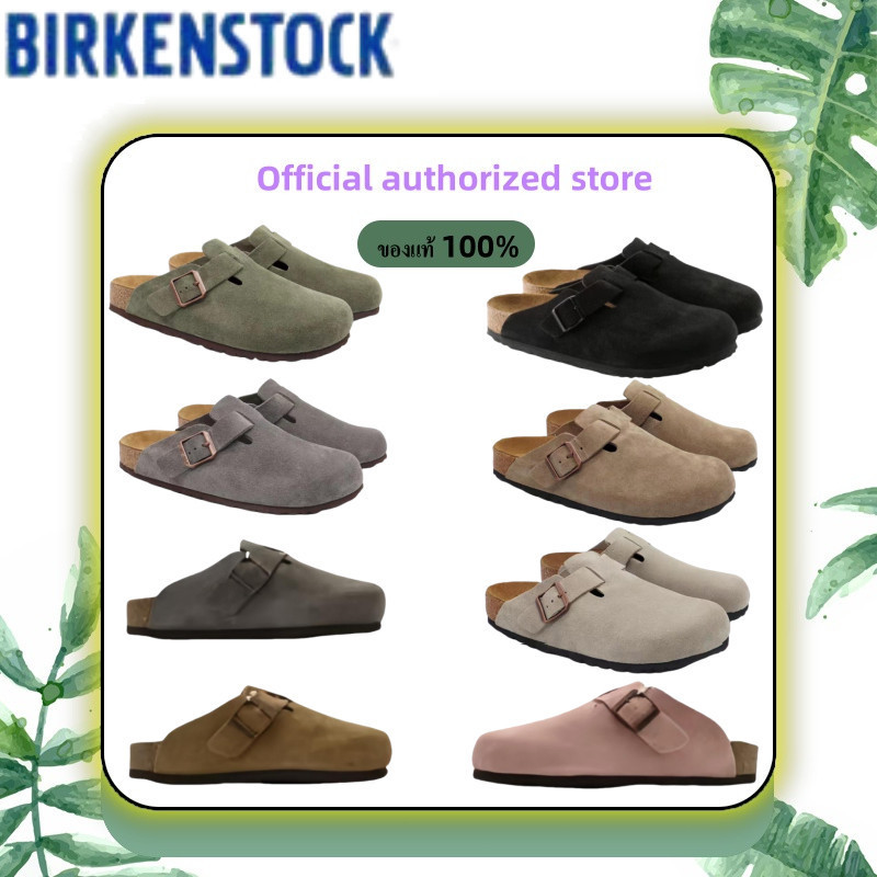 【พร้อมส่ง แท้ %】BIRKENSTOCK Boston Men/Women Classic Cork ข้าวขาว Anti-Fur Slipper Sandals