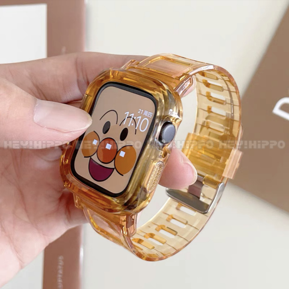 สายรัดในตัวสีกาแฟเหมาะสําหรับสมาร์ทวอทช์ซีรีส์ 10/9/8/7/6/5/SE/4/3/2/1 สายโปร่งใสเหมาะสําหรับ iwatch 49/46/45/44/42/41/40/43 มม. เหมาะสําหรับ Apple watch
