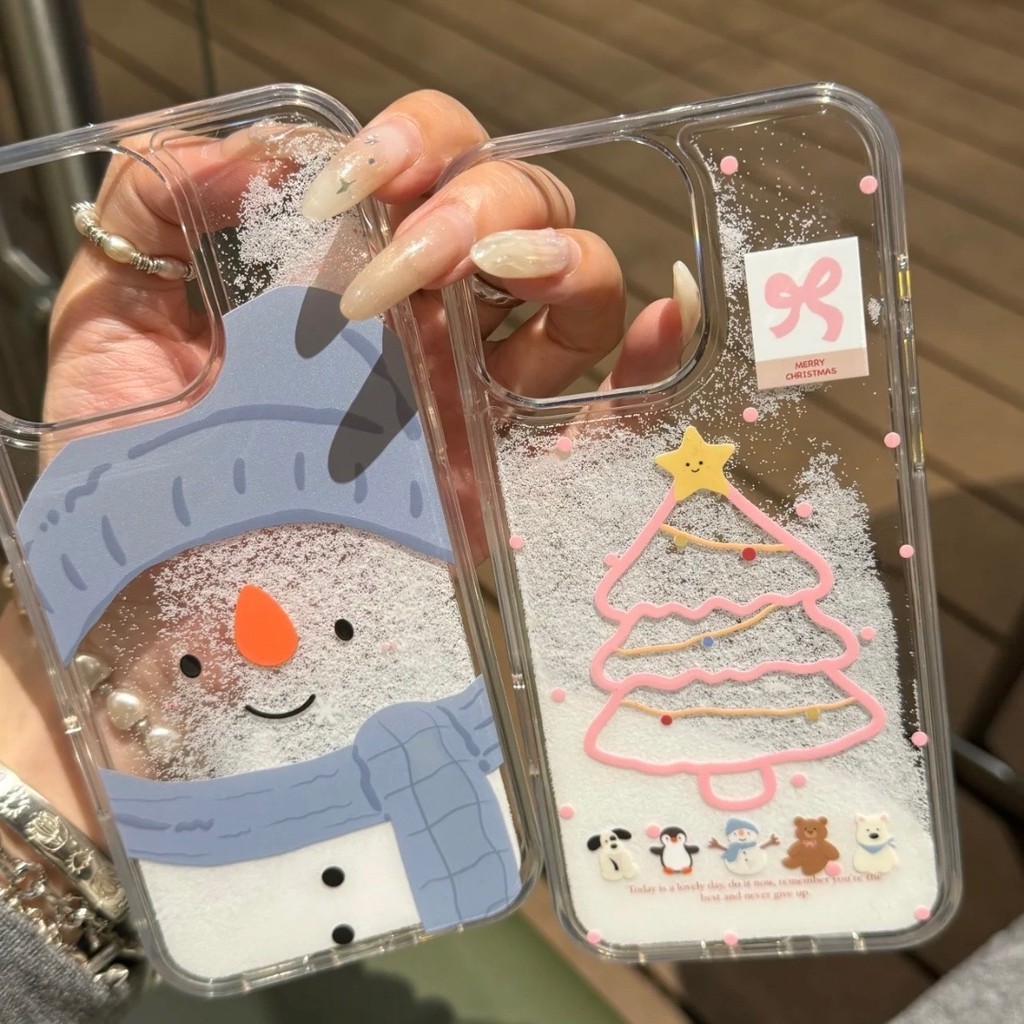 ย้าย Glitter Snowman ต้นคริสต์มาส Apple 16/15/14pro เคสโทรศัพท์ 13/12/11 Frosted xr หญิง xsmax78plus