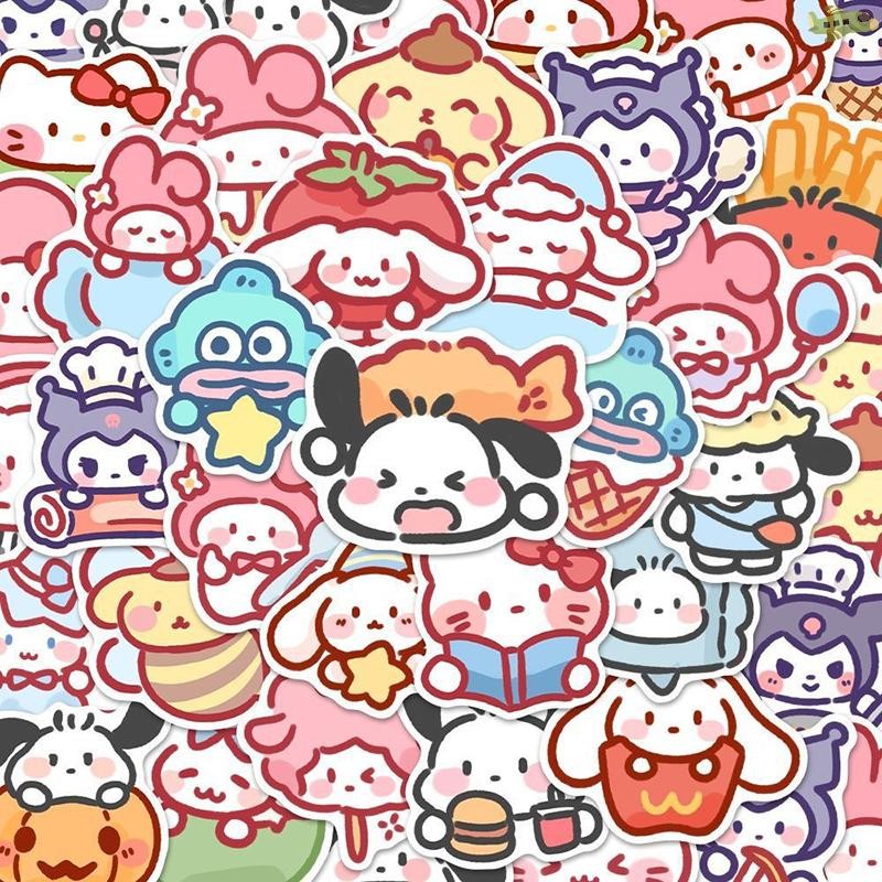 [UNC] 100 ชิ้น/ถุงน่ารักการ์ตูน Sanrio สติกเกอร์ My Melody Kuromi กระเป๋าถือสติกเกอร์ตกแต่ง Cinnamoroll สติกเกอร์ของขวัญเด็ก TH