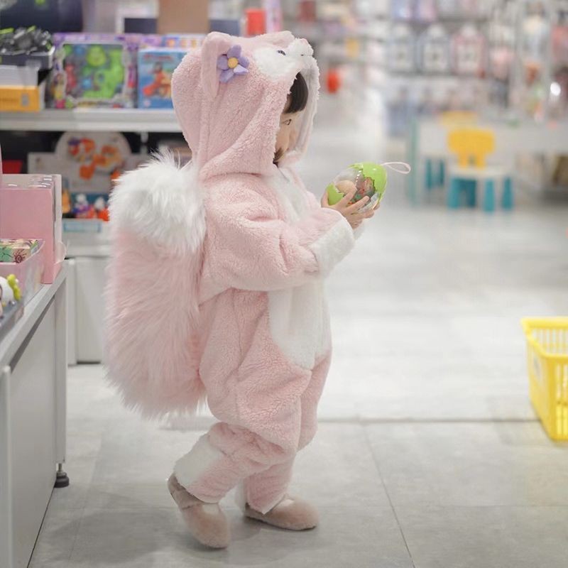 ชุดนอนเด็กผู้หญิงน่ารักฤดูใบไม้ร่วงและฤดูหนาว2025ใหม่ Lingna Belle เด็กกำมะหยี่ชุดนอนชิ้นเดียวชุดประกอบด้วยหางม้าเหมาะสำหรับเด็ก ที่มีขนาด 80 หลาถึง 130 หลา. - รูปที่ 5