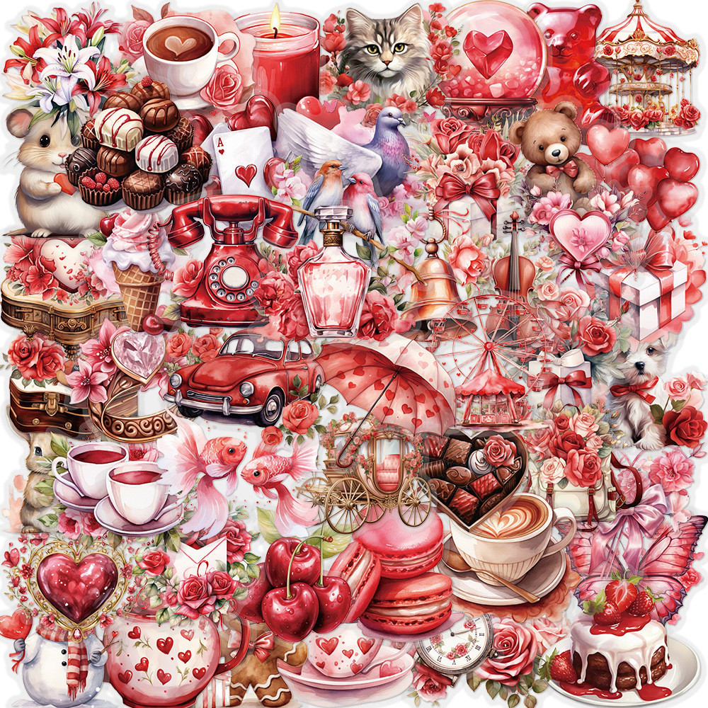 50 ชิ้น Red Romance PET พลาสติกสติกเกอร์ Transpanrent