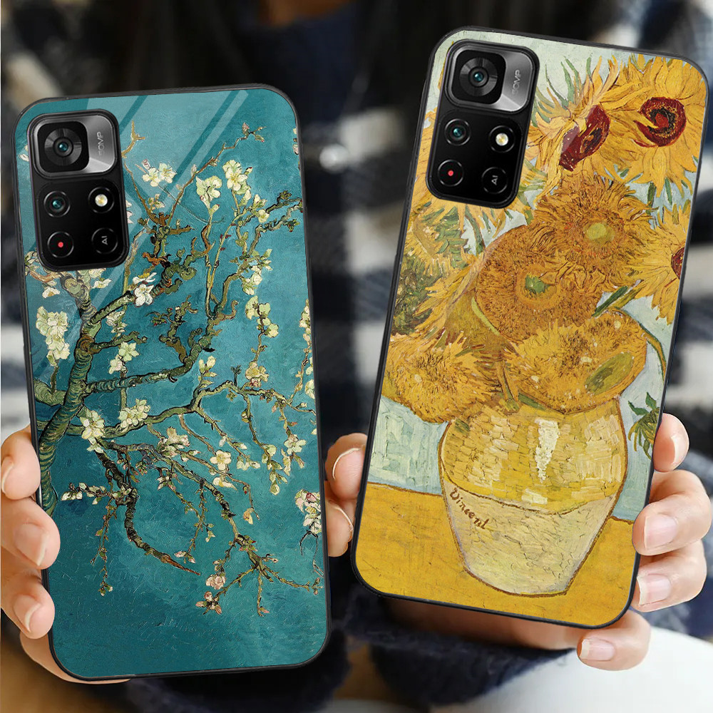 Van Gogh ดอกไม้แก้วเคสโทรศัพท์สําหรับ Xiaomi POCO F3 F4 F5 M3 M4 M5 M6 4G X3 X4 GT NFC X5 X6 PRO 5G
