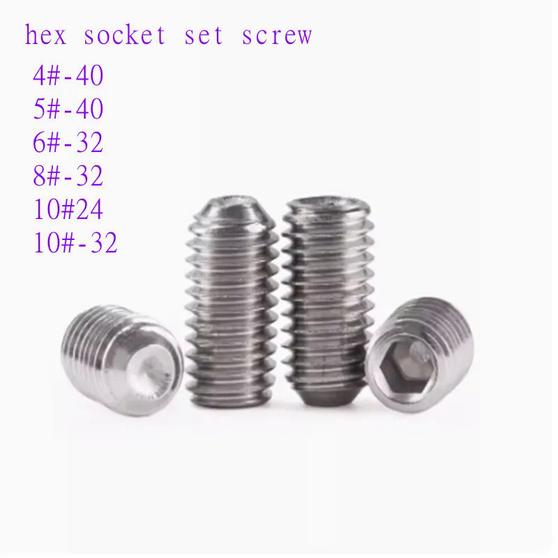 50PCS grub scerw  4#-40  5#-40 6#-32 8#-32  10#-24 10#-32   304 Stainless Steel headless socket set 