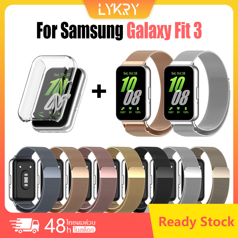 【เคส+สาย】สาย Samsung Galaxy Fit 3 สายนาฬิกาแบบแม่เหล็กโลหะ เคส Galaxy Fit 3 เคสป้องกัน แบบ TPU แบบเต