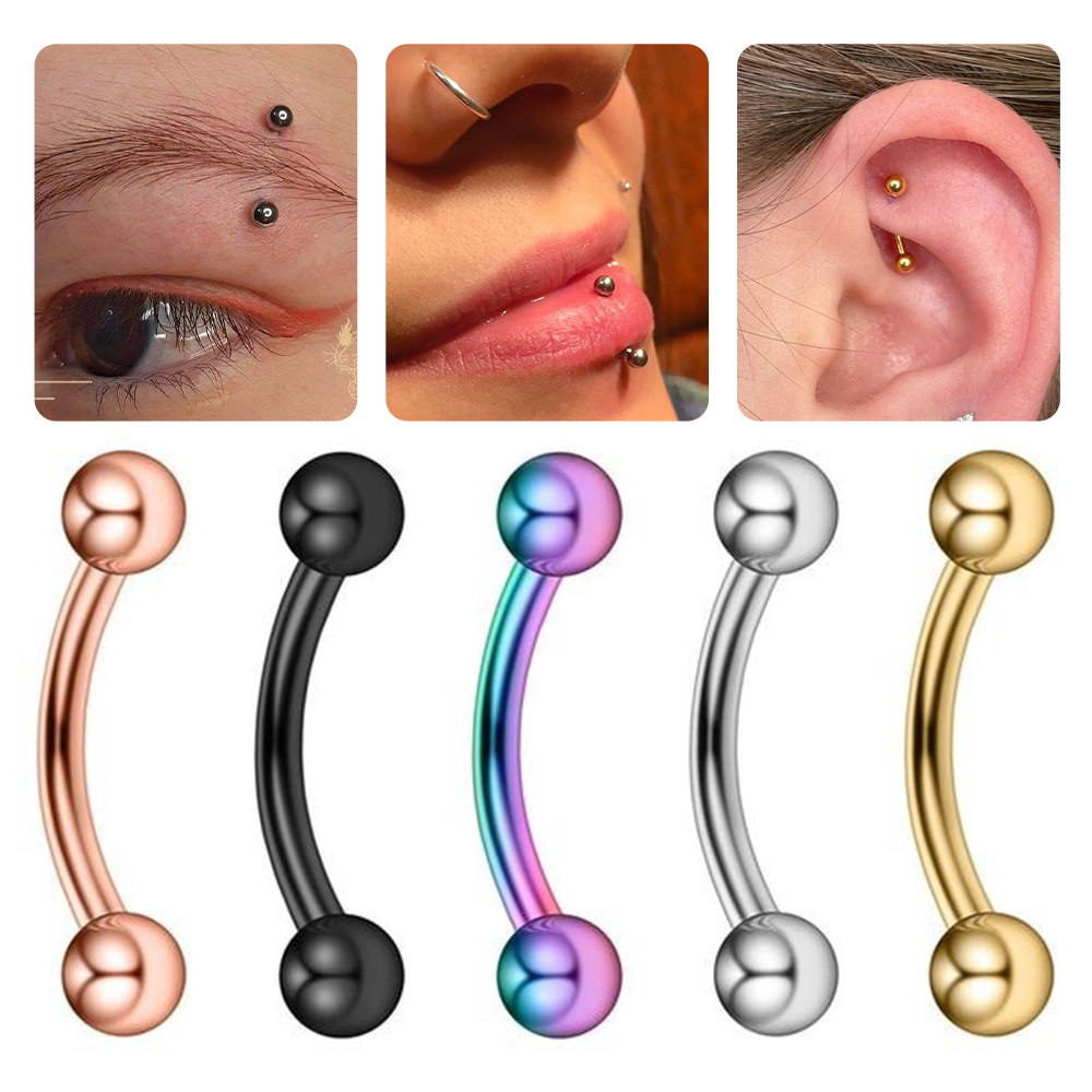 1 ชิ้นสแตนเลส Rook กระดูกอ่อนเจาะโค้ง Rod Lip Stud 16G Eyebrow Piercing