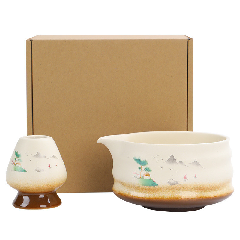 ชามมัทฉะเครื่องปั้นดินเผาหยาบพร้อมปากชุดมัทฉะสไตล์ญี่ปุ่นหม้อชาแปรงไม้ไผ่เซรามิกสมัยราชวงศ์ซ่งพิธีชงชากล่องของขวัญ koae