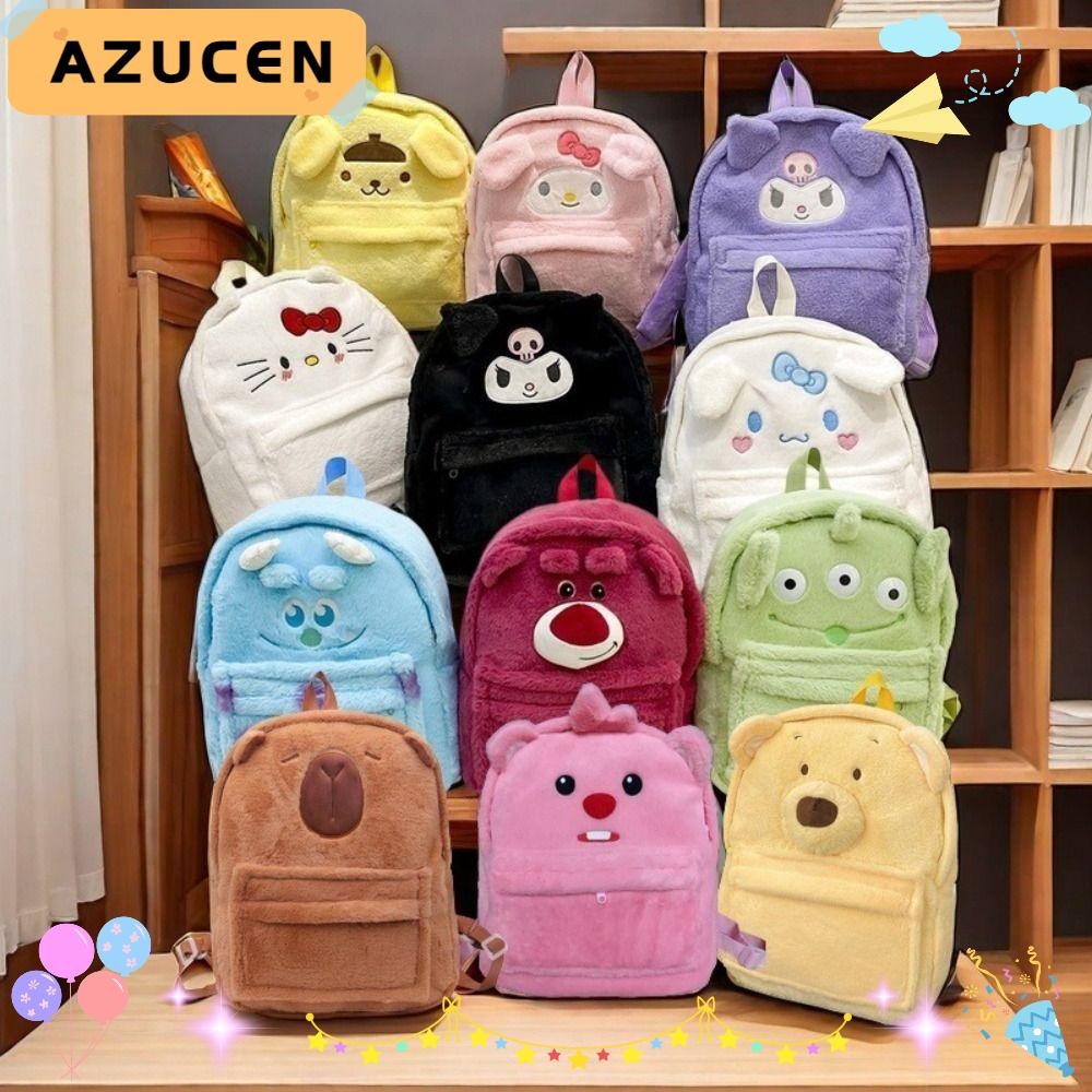 Azucen กระเป๋าเป้สะพายหลังโรงเรียน, Loopy Capybara Sanrio Plush กระเป๋าเป้สะพายหลัง, การ์ตูน Hello Kitty ความจุขนาดใหญ่ Cinnamoroll ตุ๊กตาของเล่นกระเป๋านักเรียน