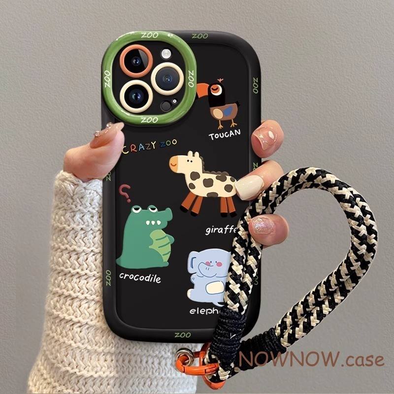 สําหรับ IPhone 16 15 14 13 12 11 Pro Max X XR XS Max 7 8 Plus การ์ตูนน่ารักสร้อยข้อมือช้างเชือกมือเคสโทรศัพท์ปกอ่อน