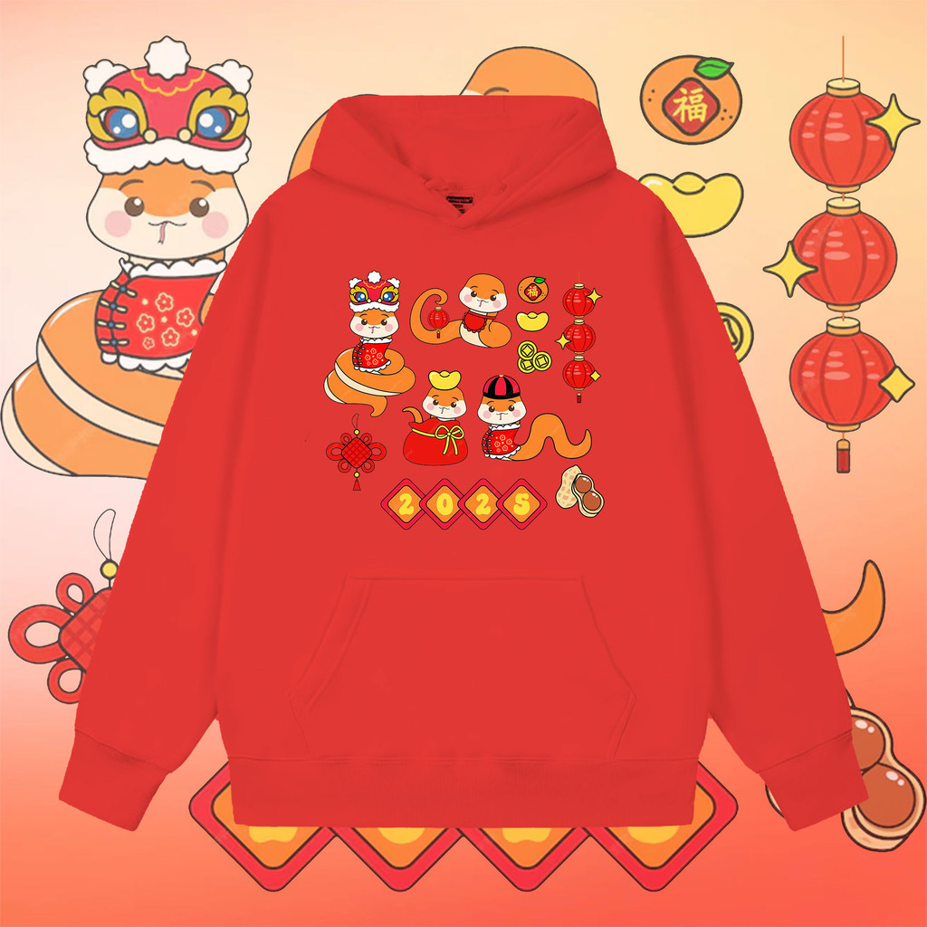 🤗ผ้าฝ้าย Hoodie🔥  M-3xl Happy New Year Hoodie เสื้อฮู้ดปีใหม่สำหรับผู้ชายและผู้หญิงสวัสดีปีใหม่เสื้อ