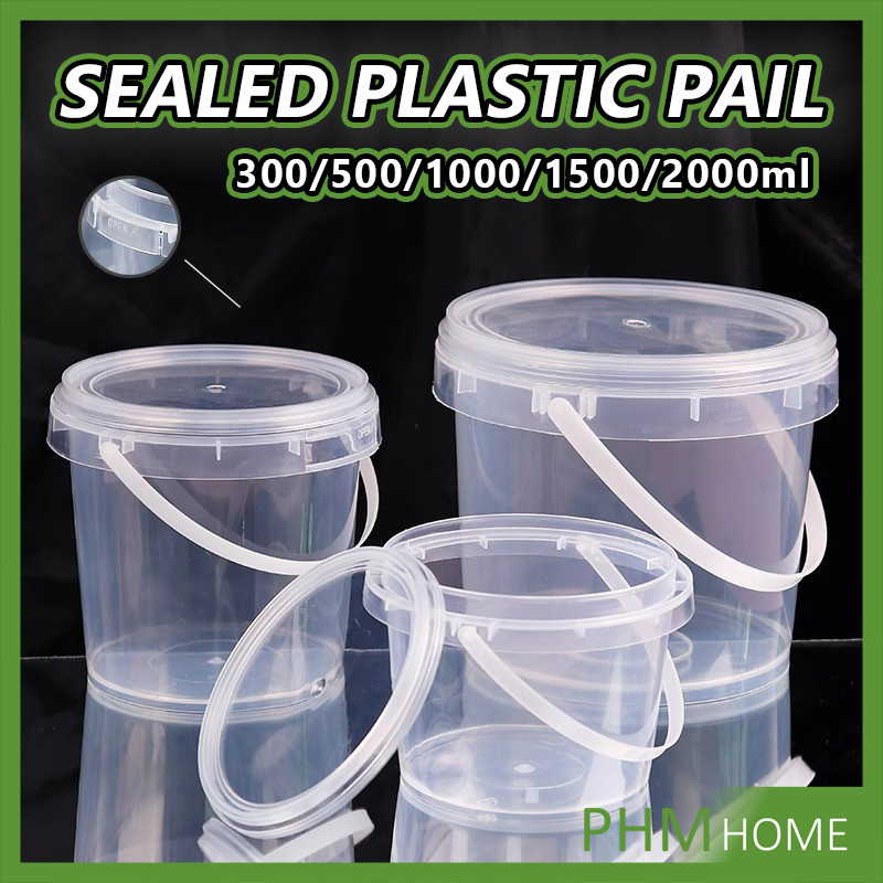ถังน้ำแข็งพลาสติก 300ml 500ml 1000ml กระปุกเก็บอาหารมีฝาโปร่งใส Clear Plastic Bucket