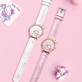 Sanrio Hello Kitty Kuromi Kids Round Quartz Watch 3D Stereoscopic Design Cartoon Dial Candy Color PU Strap Student Watchs