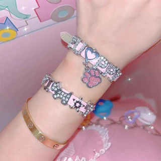 1 PC Silver Shiny Rhinestone สร้อยข้อมือหนังสไลด์ตัวอักษรดิจิตอล Y2K สร้อยข้อมือเครื่องประดับ DIY ปลอกคอสัตว์เลี้ยง