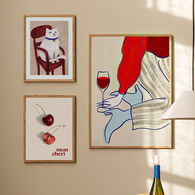 สีแดงลายสาวดอกไม้แมวกาแฟบทคัดย่อโปสเตอร์และพิมพ์ Wall Art ภาพวาดผ้าใบโรงแรมบาร์ภาพสําหรับห้องนั่งเล่นตกแต่ง - รูปที่ 2