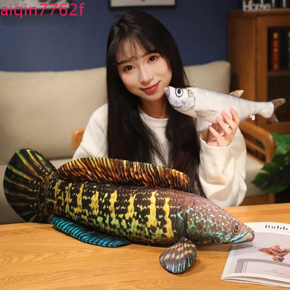 AIQINF การ์ตูนปลา Plush ของเล่น, Grouper ตุ๊กตาจําลองปลา Plush หมอน,โซฟาเบาะน่ารัก PP Cotton Perch ปลาอะนิเมะหมอนตุ๊กตาเด็กของขวัญ
