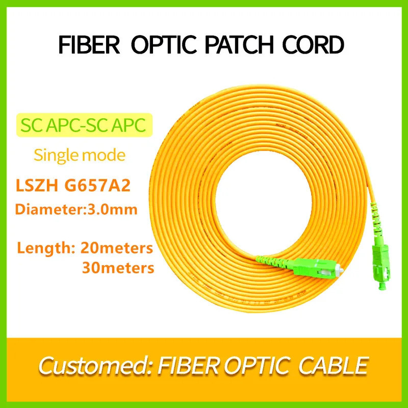 10 เมตร 15 เมตร 20/30 เมตรไฟเบอร์ Opitc สาย SC/APC-SC/APC Fiber Optic Patch สาย Ftth Fiber สายต่อ
