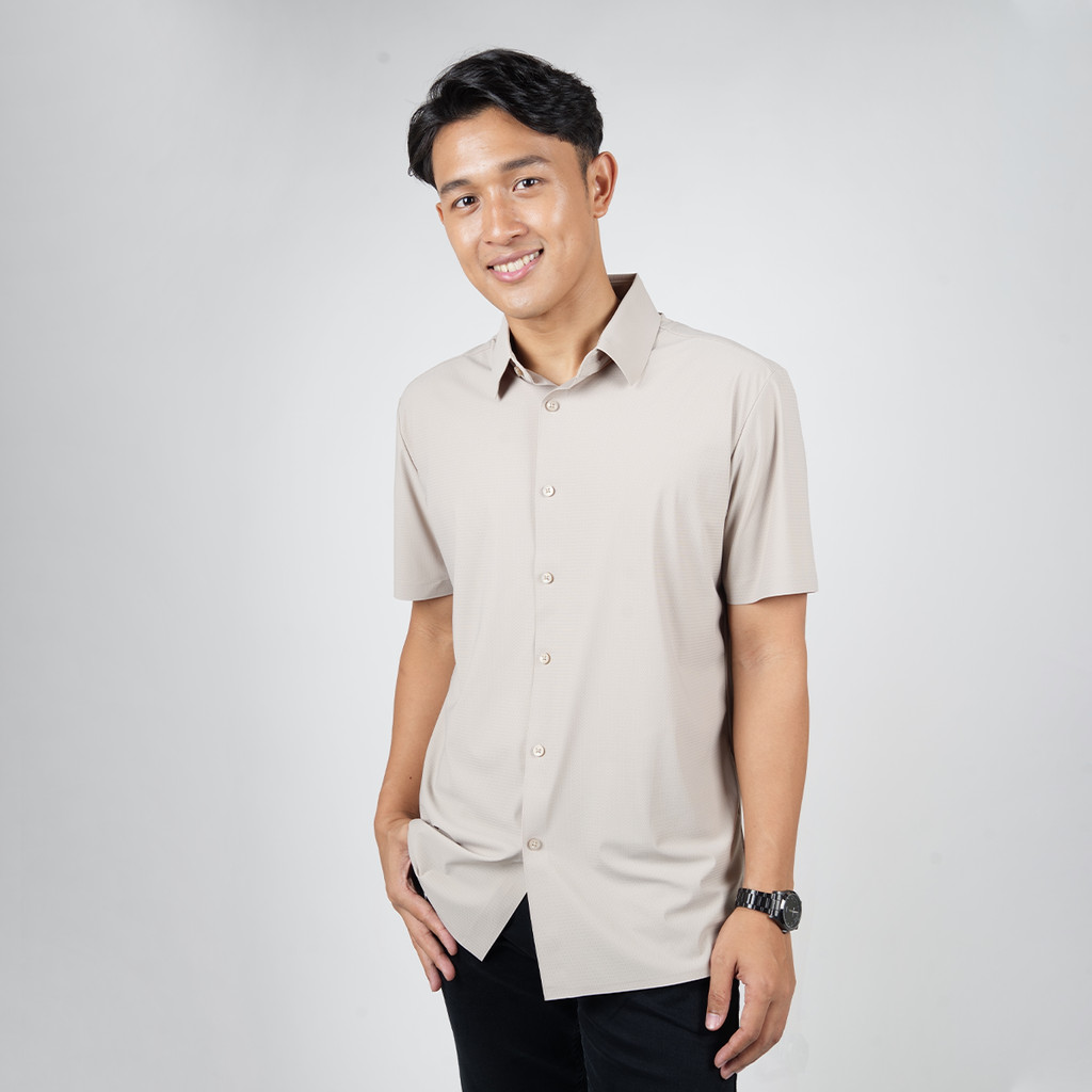 DAPPER เสื้อเชิ้ต CoolFlex Light Khaki Textured Button Up - 4665PTD