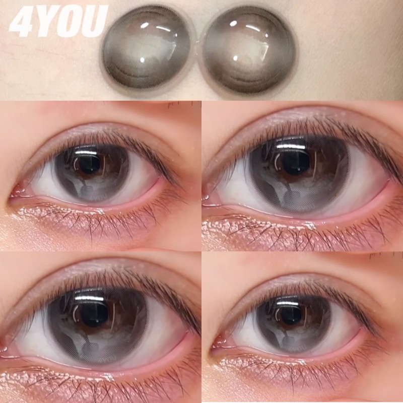 2 ชิ้น COD และของขวัญฟรี 0 เกรดสีเทาธรรมชาติคอนแทคเลนส์รายปีใช้ 14.2 มม.
