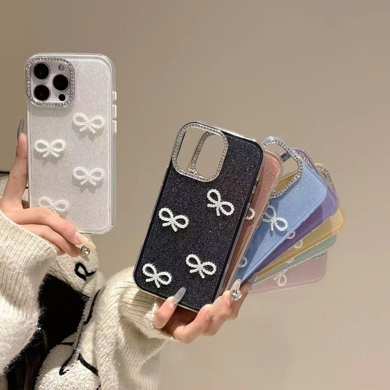 เคส GLITTER RIBBON สําหรับ IPHONE 11 12 13 14 15 16 17 PLUS PRO MAX AIR CUTE RIBBON CASE