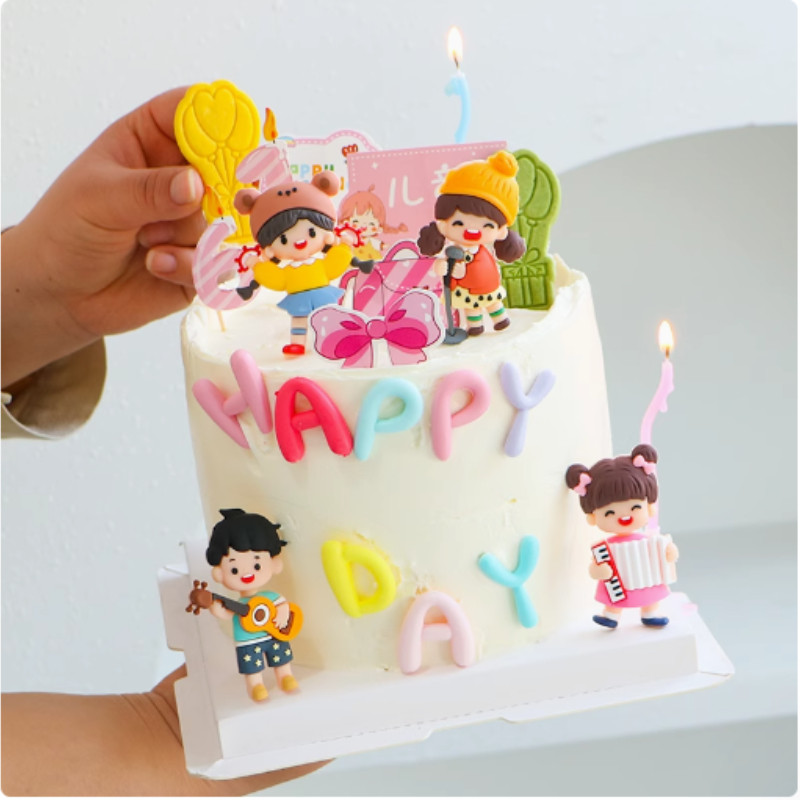 วันเด็กสากลการ์ตูนกาวนุ่มเด็กชายและเด็กหญิงตกแต่งเค้กอบเสียบชุดงานเลี้ยงวันเกิด - รูปที่ 3