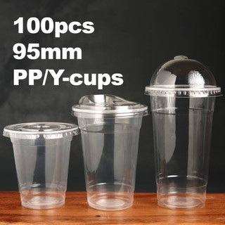 100pcs High Quality PP Y Cup & Lid  Set 95mm  8oz 12oz 16oz 22oz Plastic Cups / Milk tea DNP