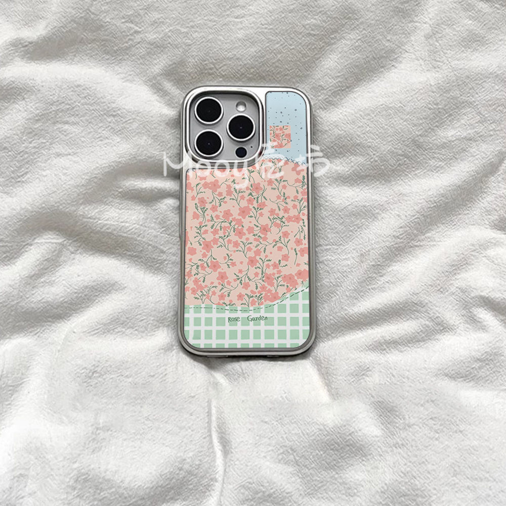 Huiwanju ดอกไม้ขนาดเล็กอะคริลิค electroplated ขอบเงินเหมาะสําหรับ iPhone16promax เคสโทรศัพท์มือถือ 15pro14Pro เคสป้องกัน soft case 13 anti-drop น่ารัก niche 11
