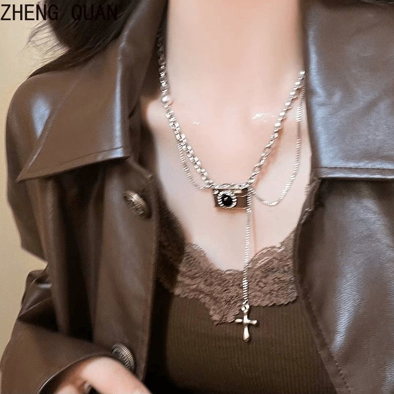 วินเทจสีน้ําตาลกล้องสร้อยคอมุกเซรามิกจี้สร้อยคอเครื่องประดับอุปกรณ์ย้อนยุคสําหรับผู้หญิงแฟชั่น