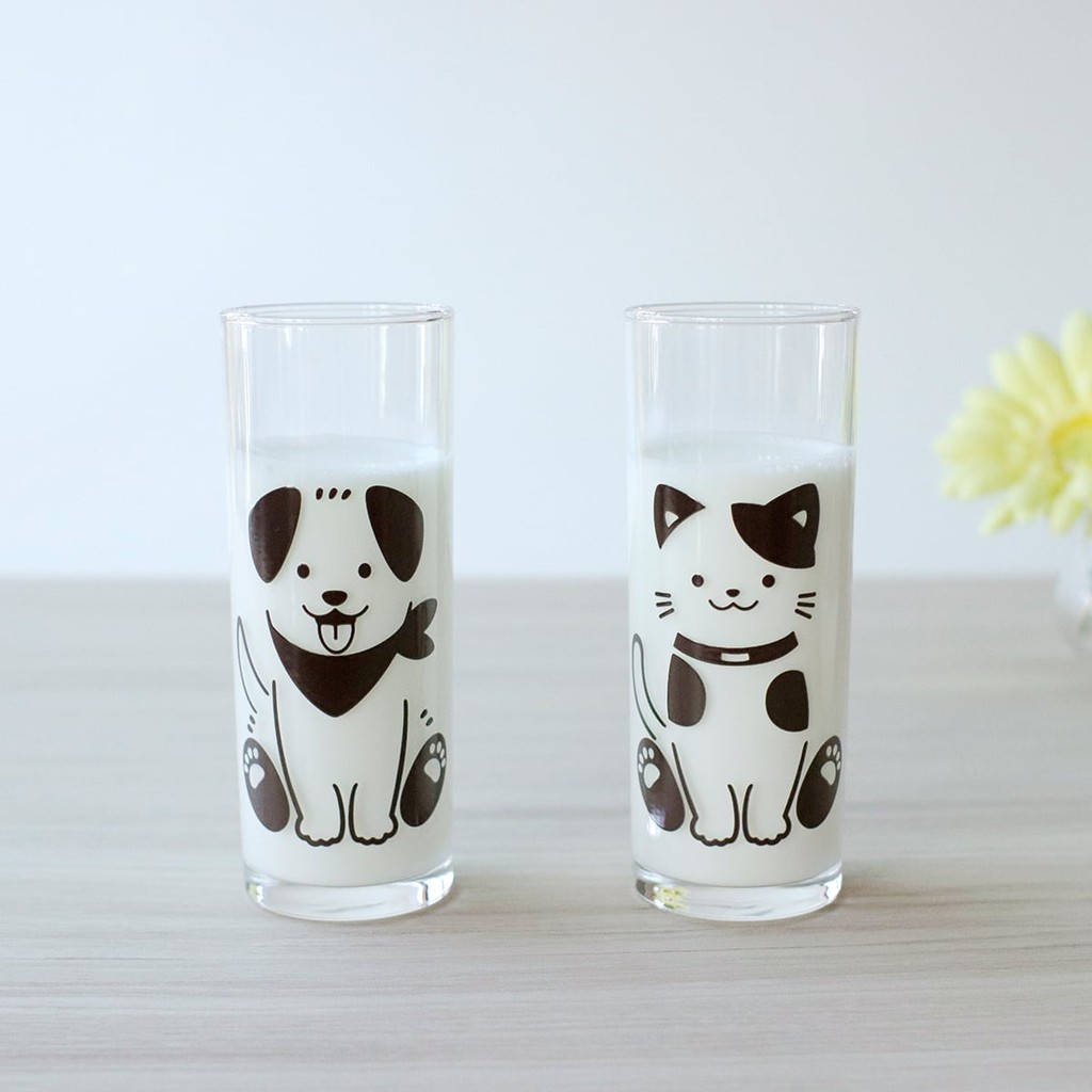 Animal Series "Cool Milk Smile Glass" "Dog & Cat Pair Straight Type Kids Smile Milk