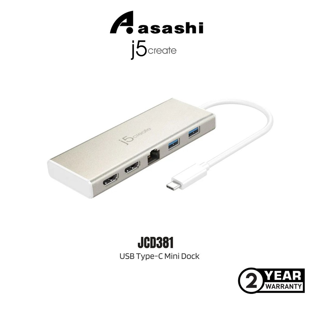 J5Create JCD381 USB Type-C Mini Dock (รองรับจอแสดงผลคู่) พร้อม Power Delivery