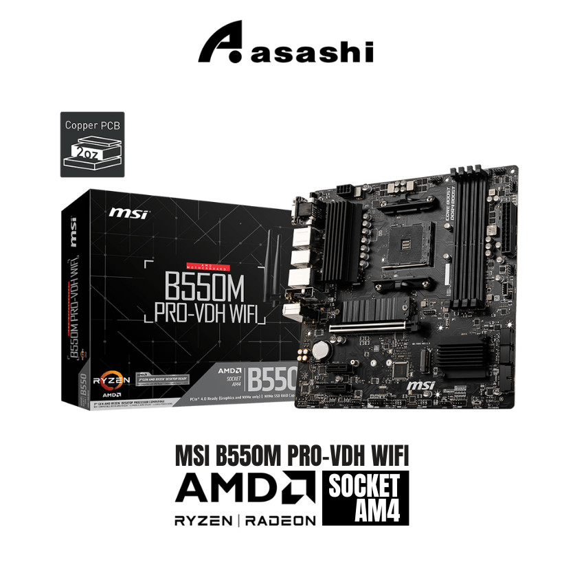 MSI B550M PRO-VDH ซ็อกเก็ต AMD WIFI AM4 M-ATX MOTHERBOARD WiFi-AC, บลูทูธ 4.2