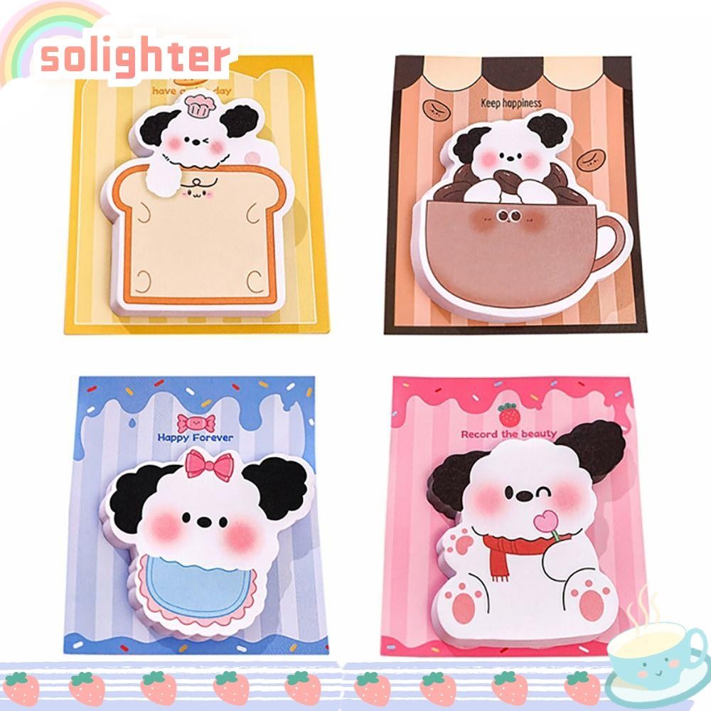 SOLIGHTER 30 แผ่นโน้ตเหนียว เครื่องเขียน สมุดจดลูกสุนัข นักวางแผนการ์ตูน