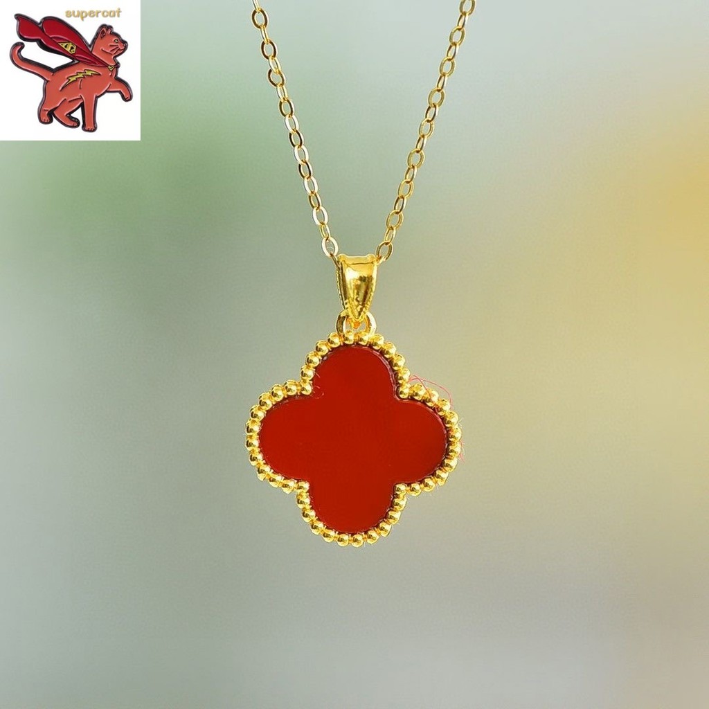 18K Saudi Gold Pawnable Lucky Four Leaf Clover จี้ AU750 จี้สร้อยคอ Choker Chain
