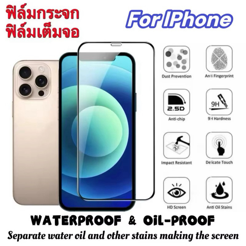 ฟิล์มกระจกเต็มจอ สำหรับ lPhone 16Pro Max /16/15/14/13/12/11/XR/XS/XS Max/SE28Plus/7Plus/6Plus/6S กระจกนิรภัย