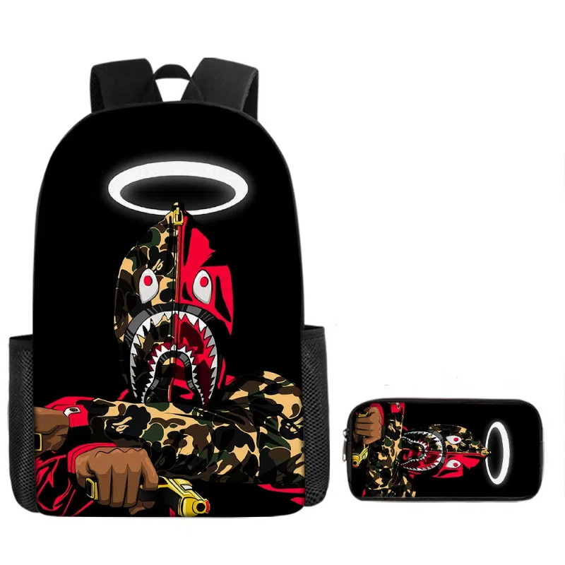 2 ชิ้น/ชุด กระเป๋านักเรียนเด็ก + กระเป๋าดินสอ Shark 3D การ์ตูน กระเป๋าเป้สะพายหลัง น้ําหนักเบากันน้ํา backpack - รูปที่ 5