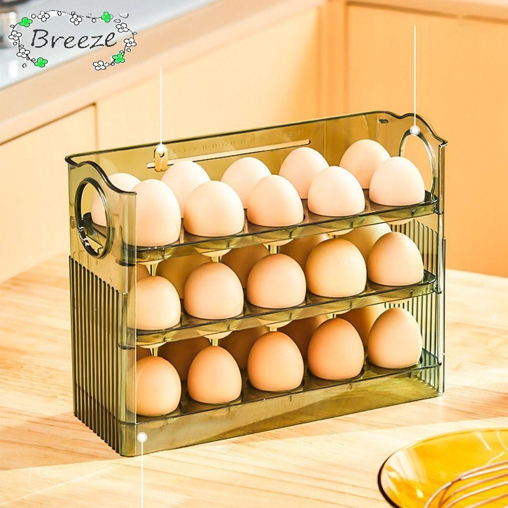 BREEZE ถาดไข่, Placstic Flippable Egg Holder, Space Saving Kitchen Dedicated ความจุขนาดใหญ่ตู้เย็นกล่องเก็บไข่สําหรับที่เก็บของในครัว