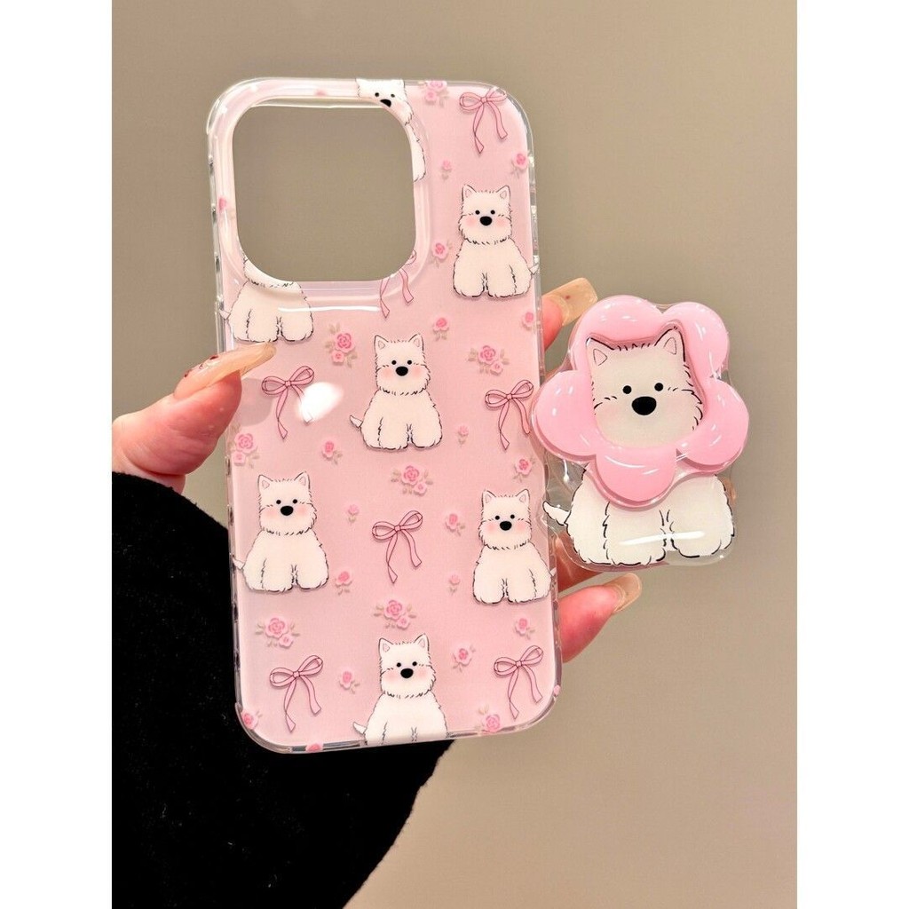 ดอกไม้โบว์สุนัขเคสโทรศัพท์เหมาะสําหรับiPhone16 15 14 13 11 12Promax 11Promax 12Pro 14plus 15Promax OON2
